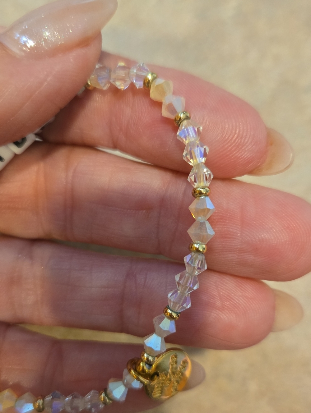 Little Words Project "BRIDE" Crystal Bead Golden Accent Stretch Bracelet - Picture 4 of 6